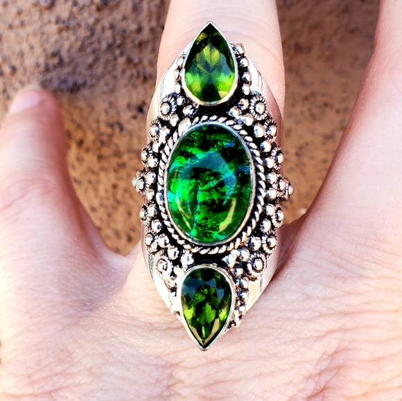 New Triplet Opal & Peridot 925 Silver Statement Ring. - Picture 13 of 15